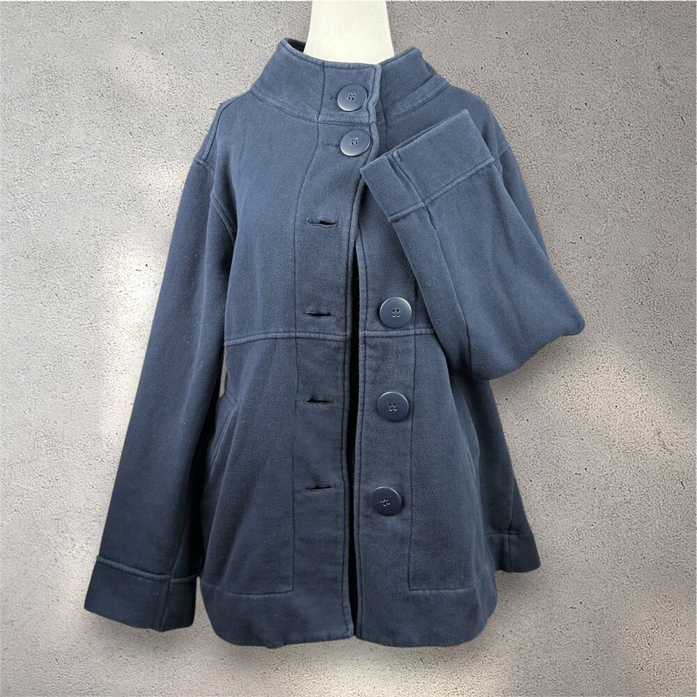 VTG White Stag Fleece Swing Jacket Women's L Navy Blue Academia Preppy Old Money